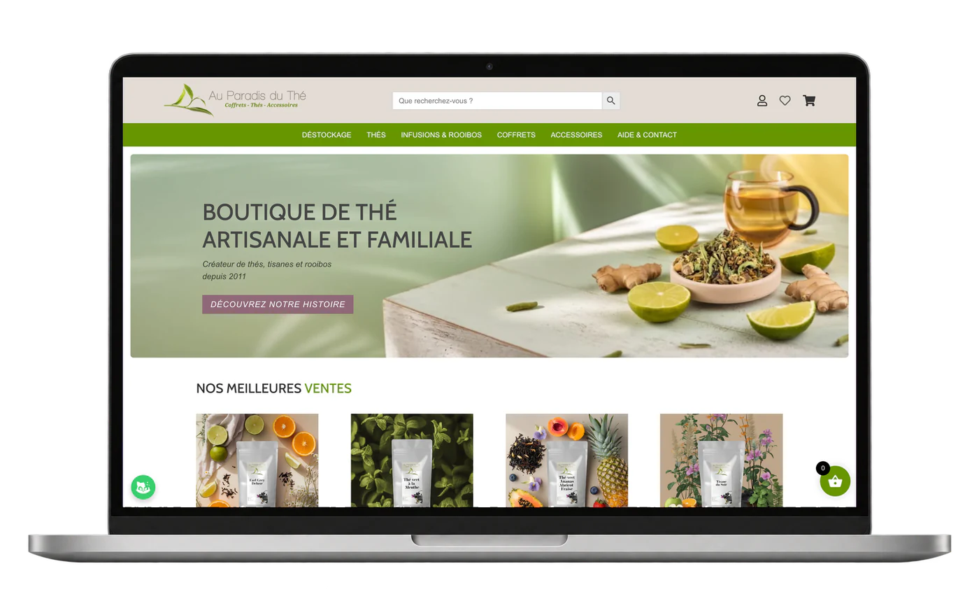 Site internet AuParadisduThe.com sur ordinateur portable