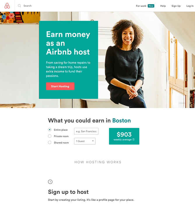 landing page de Airbnb