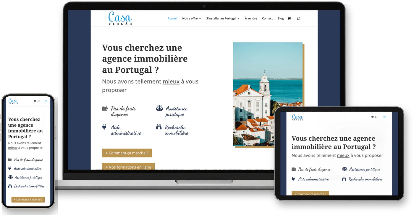 Site internet CasaVergao.com sur ordinateur, tablette et smartphone