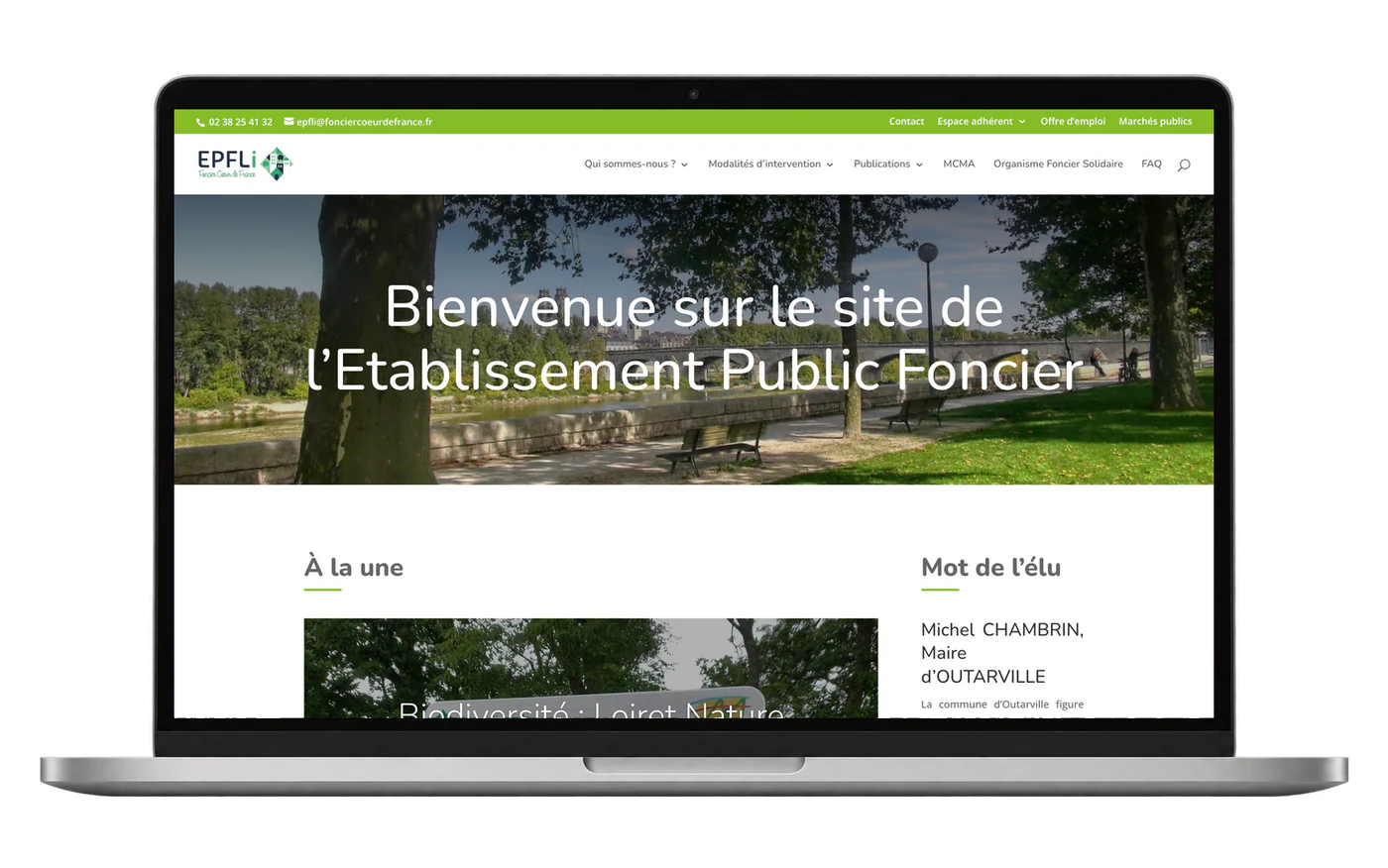 Site internet Foncier Coeur de France sur ordinateur portable