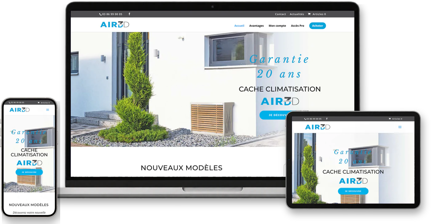 Site internet Cacheclimatisation.com sur ordinateur, tablette et smartphone