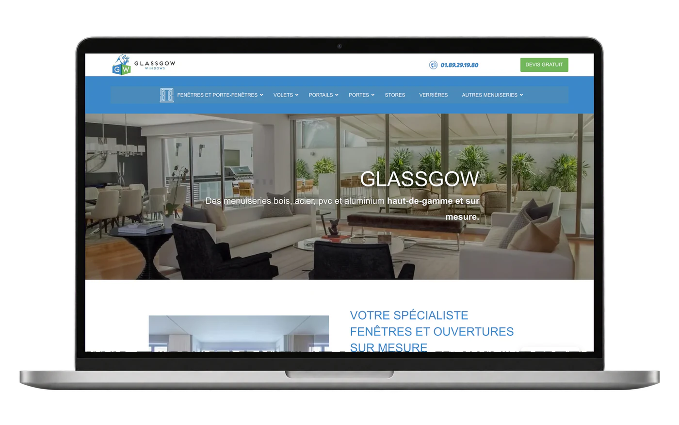 Site internet Glassgow.fr sur ordinateur portable
