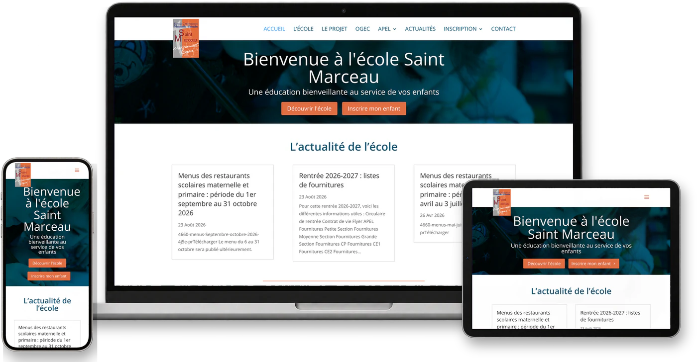 Site internet École Saint Marceau sur ordinateur, tablette et smartphone