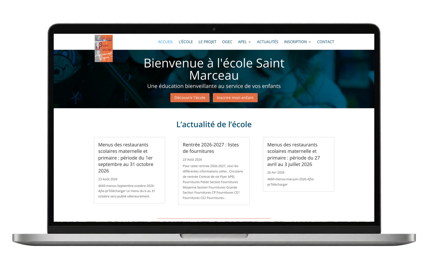 Site internet École Saint Marceau sur ordinateur portable
