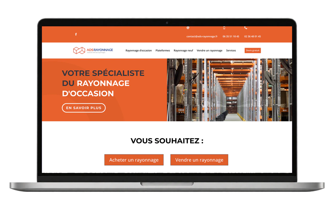 Site internet ADS-Rayonnage.fr sur ordinateur portable