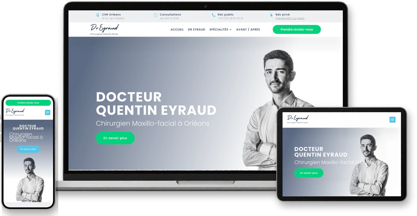 Site internet Dr-eyraud.fr sur ordinateur, tablette et smartphone