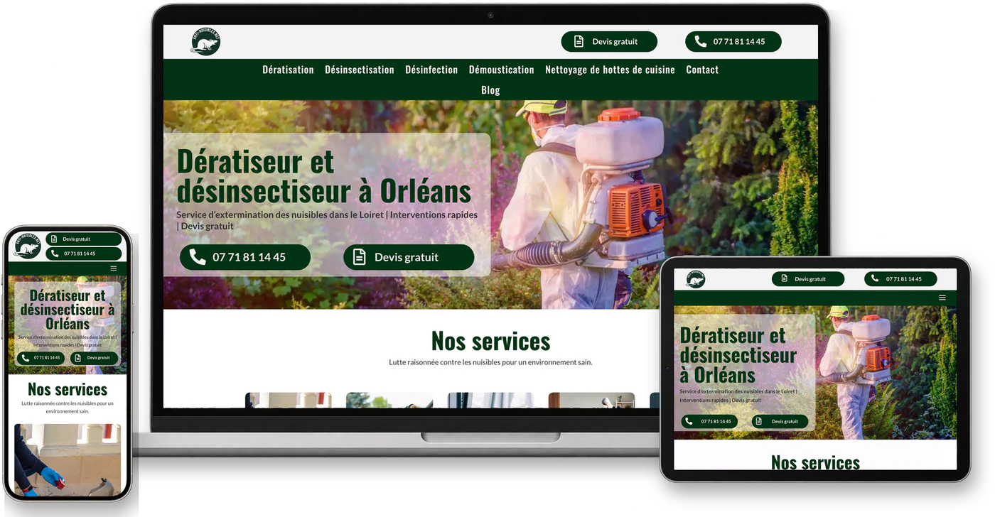 Site internet Anti-nuisibles.net sur ordinateur, tablette et smartphone