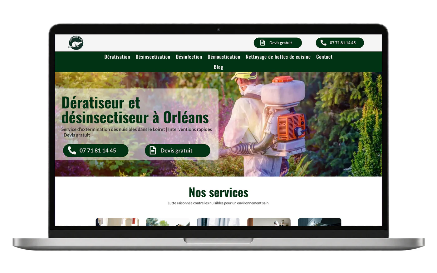 Site internet Anti-nuisibles.net sur ordinateur portable
