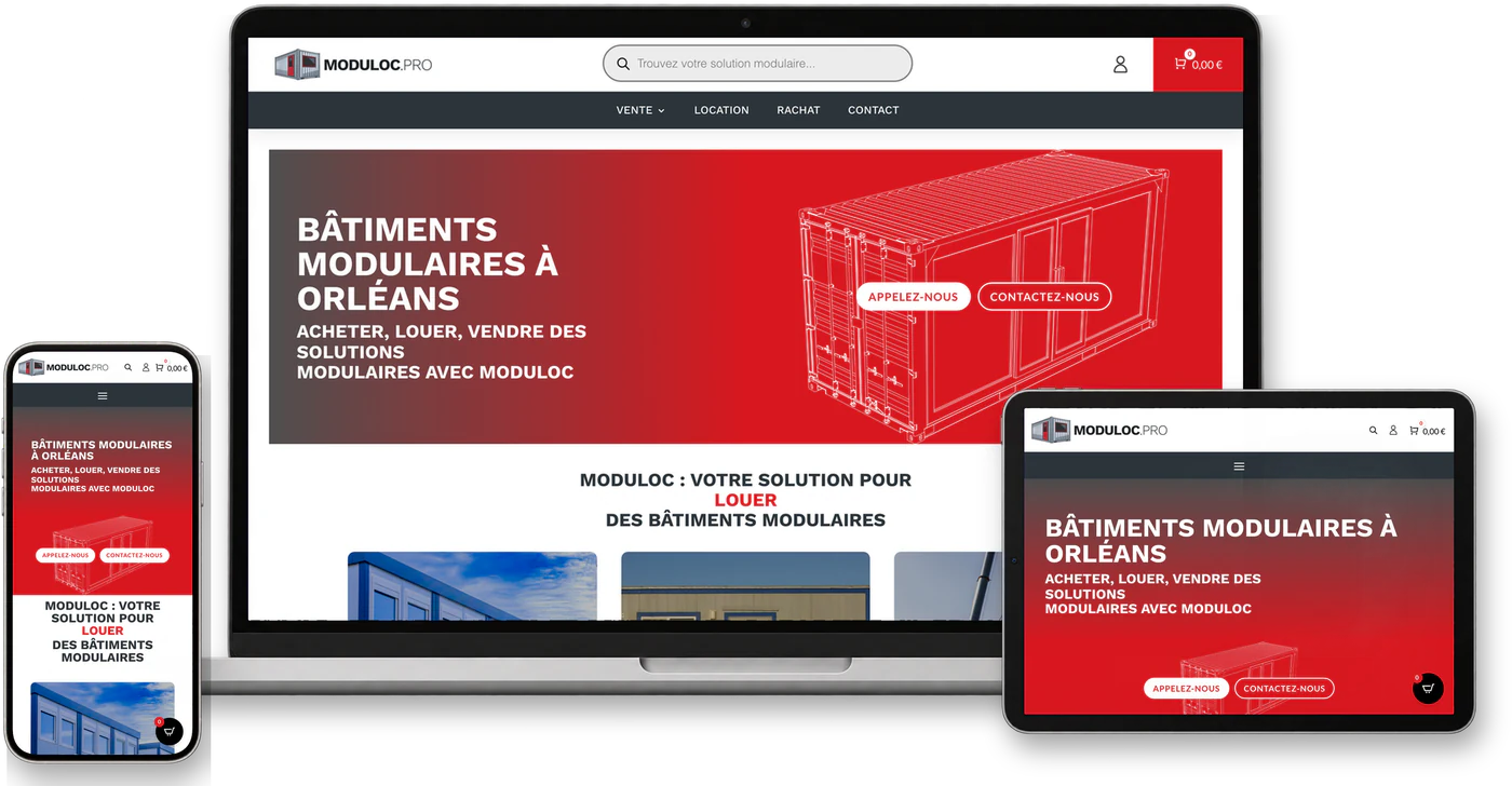 Site internet Moduloc.pro sur ordinateur, tablette et smartphone
