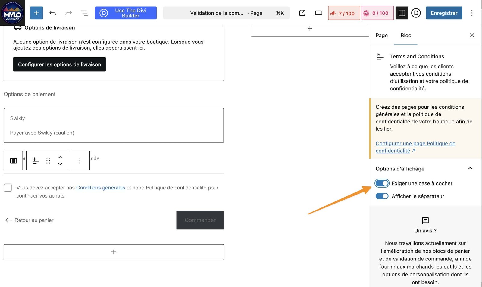 case à cocher CGV woocommerce
