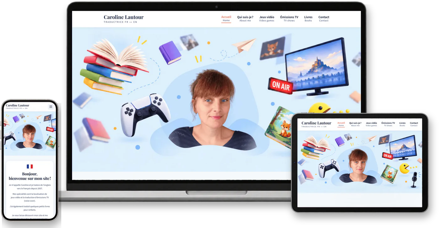 Site internet de Caroline Lautour sur ordinateur, tablette et smartphone