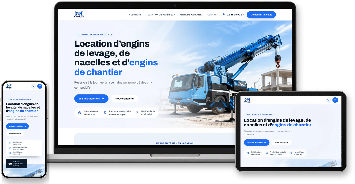 Site internet MP Location sur ordinateur, tablette et smartphone