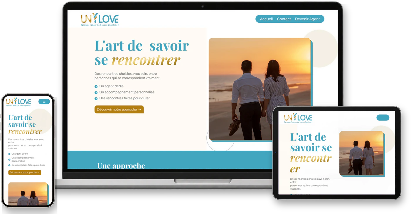 Site internet Unylove sur ordinateur, tablette et smartphone