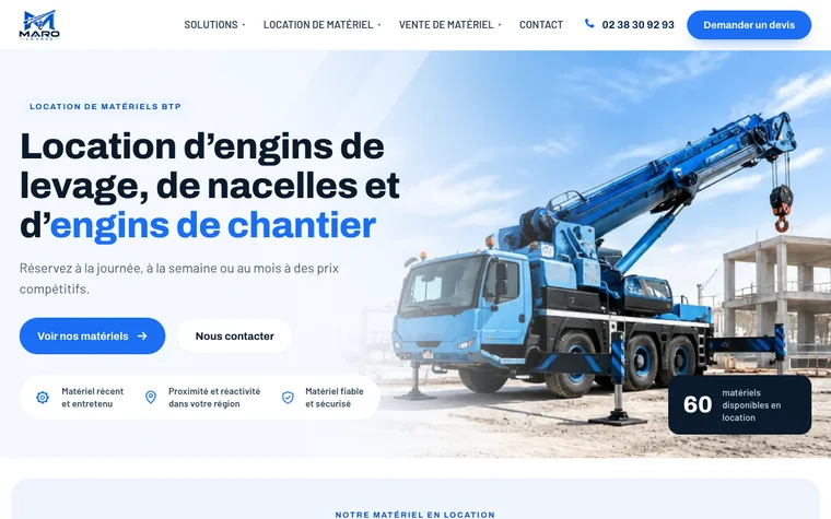 Site de MP Location, location de matériel de levage et d'engins de chantier